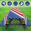Picnic Table Cover with Bench Covers American Flag Camping Essentials Waterproof Tablecloth Wood Texture Outdoor Picnic Fitted Tablecloth with Elastic Rectangle 6 ft Table Cover (3pcs-72" x 30")