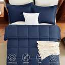 CozyLux King Comforter Set - Navy Blue Comforter King Size, 3 Pieces Box Stitched Bed Set for All Seasons, Soft Lightweight Bedding Sets with 1 Down Alternative Comforter and 2 Pillow Shams