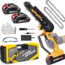 Mini Chainsaw 6-Inch with 2 Battery Mini Electric Chain Saws Cordless Handheld Portable Small Chainsaw for Wood Cutting (A-yellow Mini Chainsaw 6-inch With 2 Battery)