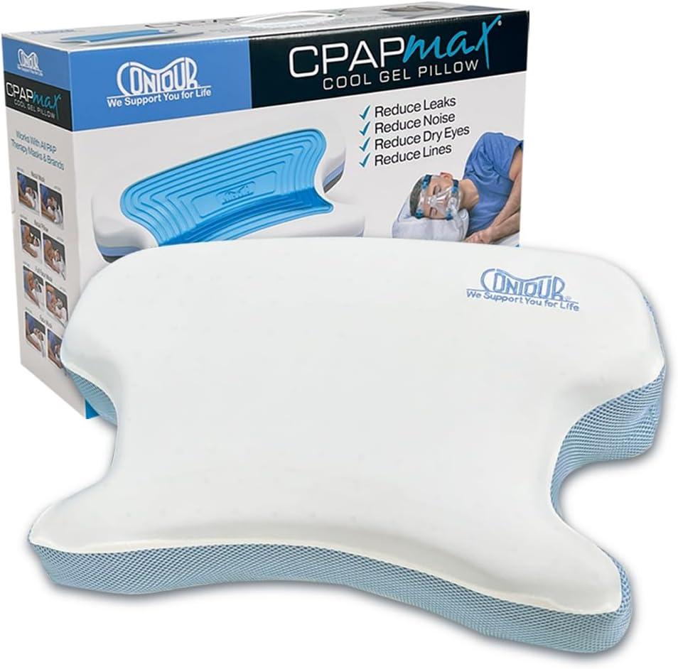 Contour CPAPMax Cooling Gel - CPAP Pillow for Side, Back and Stomach Sleepers with Adjustable Memory Foam - Pillow for CPAP Users, Sleeping with Mask