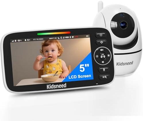 Baby Monitor with Camera and Audio  720P Baby Camera No WiFi, 5 inch Screen,48 Hours Battery Life, Night Vision, Remote Pan& Tilt& ZoomTwo-Way Talk, Lullabies, Thermal Monitor, 1000ft Range