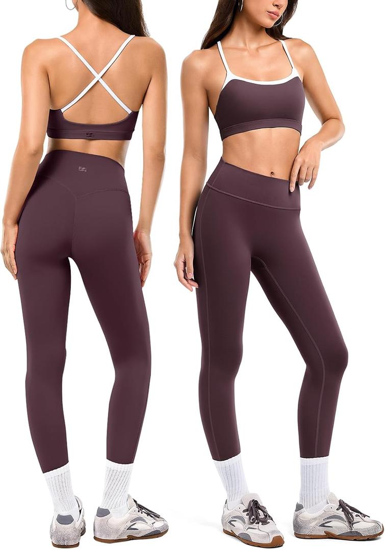 2 Piece Workout Sets for Women, Camisole Square Neck Tops & Seamless Leggings, Gym Yoga Pilates Outfits (Medium, Red006)