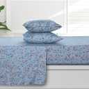 Azores 300 Thread Count Organic Cotton Deep Pocket Bed Sheet Set, Fits up to 19 Inch Mattress - Queen, Carolina/Blue