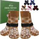 EXPAWLORER Dog Socks for Hot Pavement to Prevent Licking Paws, Anti Slip Doggie Booties Grippy Shoes for Hardwood Floors, Boots & Paw Protectors for Small Medium Large Senior Dogs Khaki M