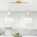 2 Light Milk Glass Pendant Light Modern Pendant Hanging Lighting with Adjustable Cord for Kitchen Island Dining Room Living Room Bar, Gold E26