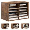 Alpeir Mail Organizer Countertop, 12 Slots Wooden Desk File Literature Sorter, Adjustable Paper Storage Shelves Document Holder, Space Saving Desktop Mailbox for Office Classroom, Rustic Brown
