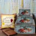 Jolitac Wood Storage Box Set of 3, Vintage Decorative Nesting Boxes Wooden Treasure Storage Crates With Latch, Home Decor Rustic Antique Boxes With Lid for Photos, Jewelry, Cash (Bloom)