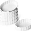 ONTUBE Small Ramekins -Porcelain Oval Shape Ramekins for Creme Brulee Dishes,Dipping Sauces,Baking Pudding Cups, Souffle Dish,Oven Safe,Set of 6, White