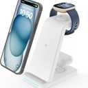 Wireless Charger for Fitbit Charging Station - GEEKERA 3 in 1 Phone Charger Stand for Fitbit Watch Sense 2/Sense/Versa 4/3, iPhone, Samsung, Google Pixel Phones, Androids, Airpods 3/2 (White)