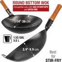 YOSUKATA 14" Carbon Steel Wok with Round Bottom Pre-Seasoned Pow Wok for Stir Fry Traditional Chinese Japanese Black Steel Pan Outdoor Cookware for Gas Stovetops, Open Fire, BBQ, Camping
