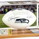Football Display Case Full Size, Acrylic Football Case Display Case Clear with Wood Stand UV Protected Autographed Football Holder Box for Football Fans & Collectors