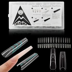 Original Sandwich Nails Dual Forms, 240Pcs Reusable Nail Forms for Acrylic & Builder Gel Nails Extension, 15 Sizes Easy to Use Plastic Forms(Almond Round)