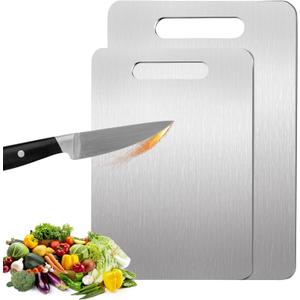 2 PackTitanium Cutting Boards 100% Pure Titanium for Kitchen .Cutting Edge Hygiene & Durability.Double sided food-grade Titanium Cutting Board For Meats Fruits And Vegetables. Easy to CleanM+L)
