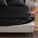 BEDELITE Satin Fitted Sheet Full Size with Elastic Corner Straps, Luxury Soft Silk-Like Bed Sheet for Hair & Skin, 1 Deep Pocket Fitted Sheet Only Fits 15" Mattress, Fade & Wrinkle Resistant, Black