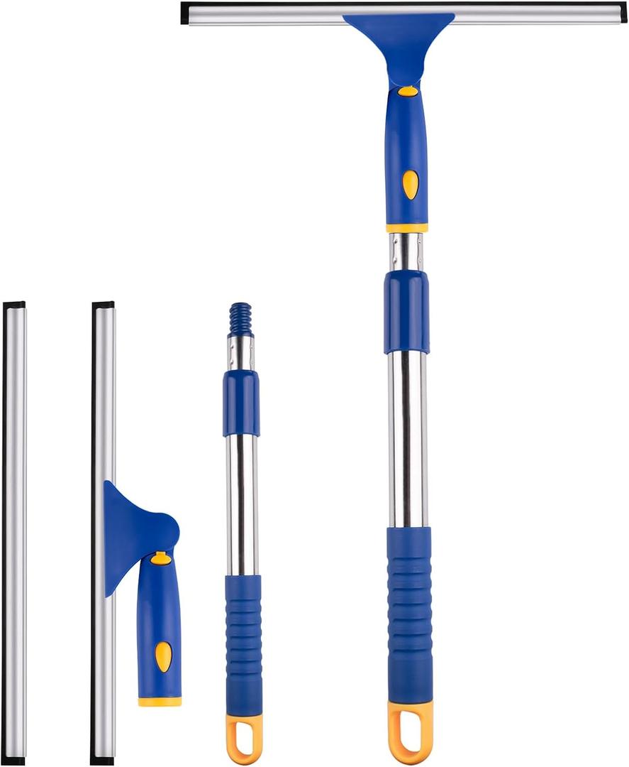 BITOPE 14 inch Shower Squeegee for Glass Door with 2pcs Rubber Refills Extension Handle Window Car Windshield Cleaner Tool for Cleaning Shower Door Mirrors Tile Walls Bathroom RVs