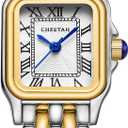 Gold Watches for Women with Small Vintage Bracelet, Rectangular Case, Roman Dial