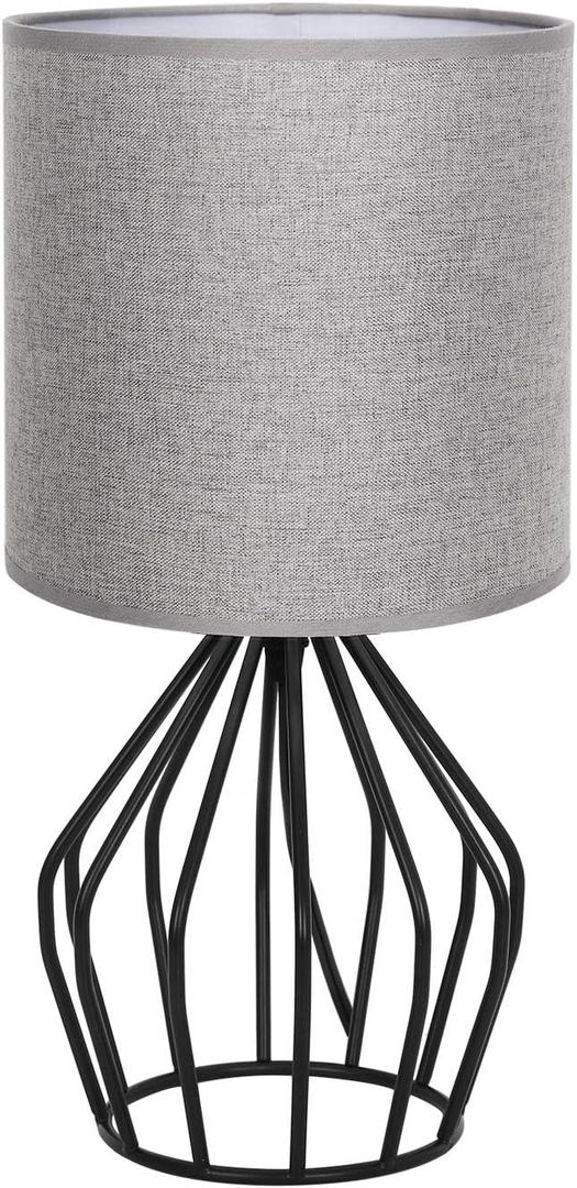 HAITRAL Farmhouse Table Lamp - Small Nightstand Lamp for Bedroom, Black Metal Cage Table Lamp for Living Room, Dorm, Office with Hollowed Out Base, Gray HAITRAL Farmhouse Table Lamp - Small Nightstand Lamp for Bedroom, Black Metal Cage Table Lamp for Living Room, Dorm, Office with Hollowed Out Base, Gray