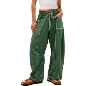 Yanekop Women's Baggy Wide Leg Palazzo Pants (Medium, Dark Green)