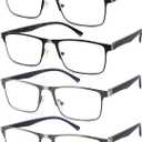 4-Pack Mens Reading Glasses Blue Light Blocking,Spring Hinge Stylish Metal Full Frame Readers for Men Anti Glare Filter Eyeglasses +1.75