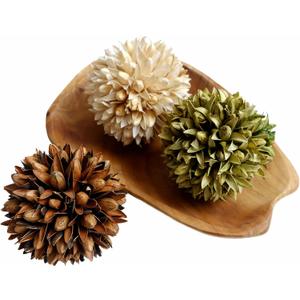3.5inch Decorative Balls Bowl/Tray &Floral Orb/Ball with Dried Potpourri, Artificial Decorative Balls for Vase Bowl Filler Table Decor for Home,Spa,Reiki, Set of 3