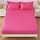 Homiest Hot Pink Cotton Fitted Sheet & Pillowcase Set, Full 400TC