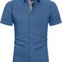 J.VER Men's Short Sleeve Dress Shirts Stretch Wrinkle Free Casual Button Down Shirts with Pocket for Business Wedding (X-Large)