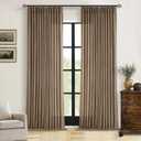TWODRAPES Brown Pleated Linen Curtains 96 Inches Long Living Room 2 Panel Set Semi Sheer Light Filtering Pinch Pleat with Rings Hooks Drapes Boho Rustic Farmhouse Dutch Cocoa Curtain Bedroom Window