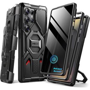 TONGATE Magnetic Stand for Samsung Galaxy S25 Ultra Case with Privacy Screen Protector, [Compatible with Magsafe] [Military Drop Protection] S25 Ultra Case with Camera Cover & Belt Clip, Red Privacy