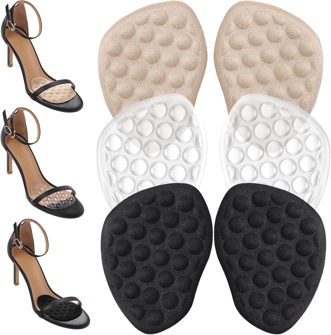 2 x Metatarsal Pads for Women's High Heel Shoes (Black + Biege + Clear - 3 Pairs)