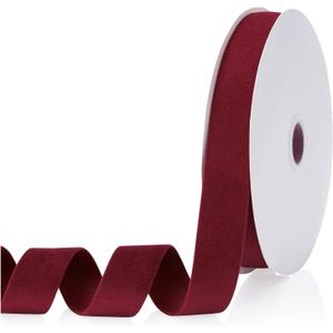 Velvet Ribbon Wine Red 1 inch, Continuous 20 Yards Double Faced Velvet Ribbon Great for Christmas Tree Ornaments,Gift Wrapping,Bow Making,Wreath Decoration,Wedding,Party,Handmade Crafts