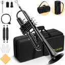 CAHAYA Bb Trumpet Instrument Trompeta: Student Trumpet with Hard Case 7C Mouthpiece Gloves Standard Trumpets for Beginners or Advanced Students Black