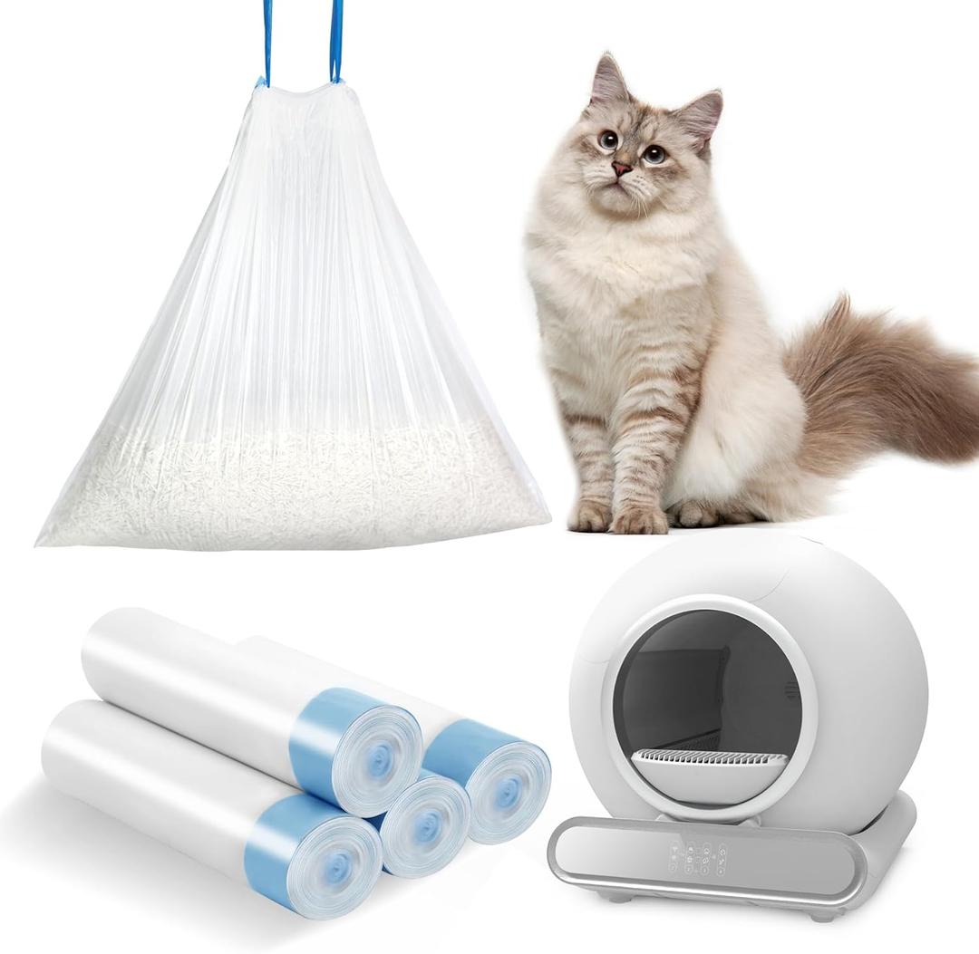 Cat Litter Box Liners-60 Count, Drawstring Cat Litter Waste Receptacles Bags for LELO ELVES LMSP-10-18" x 18" (White)