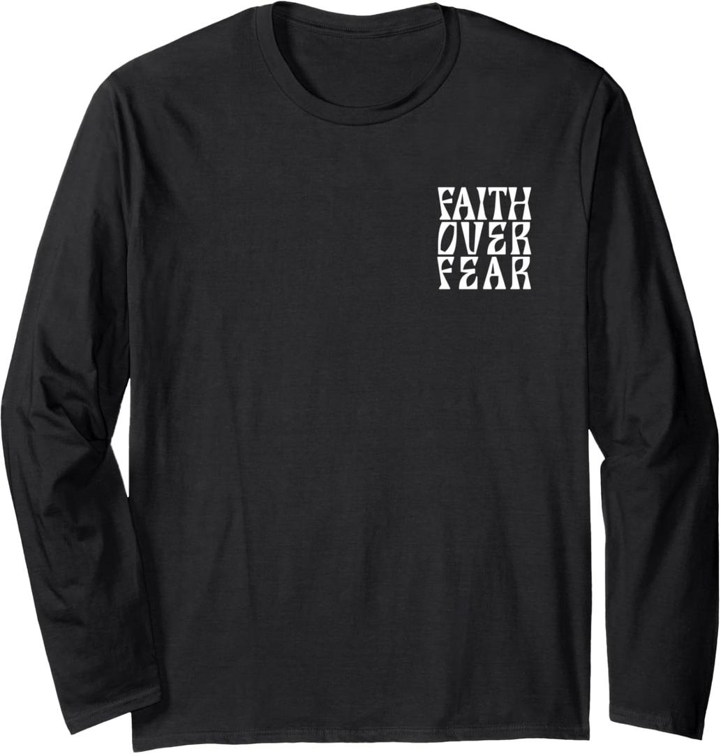 Isaiah 41 10 Faith Over Fear Christian Front and Back Print Long Sleeve T-Shirt, Large, blac