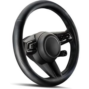 HOTOR Car Steering Wheel Cover - Universal Car Accessory for Diverse Cars, Leather Cover with Anti-Slip Lining, for Steering Wheel with a Diameter of 14.5"-15",Black