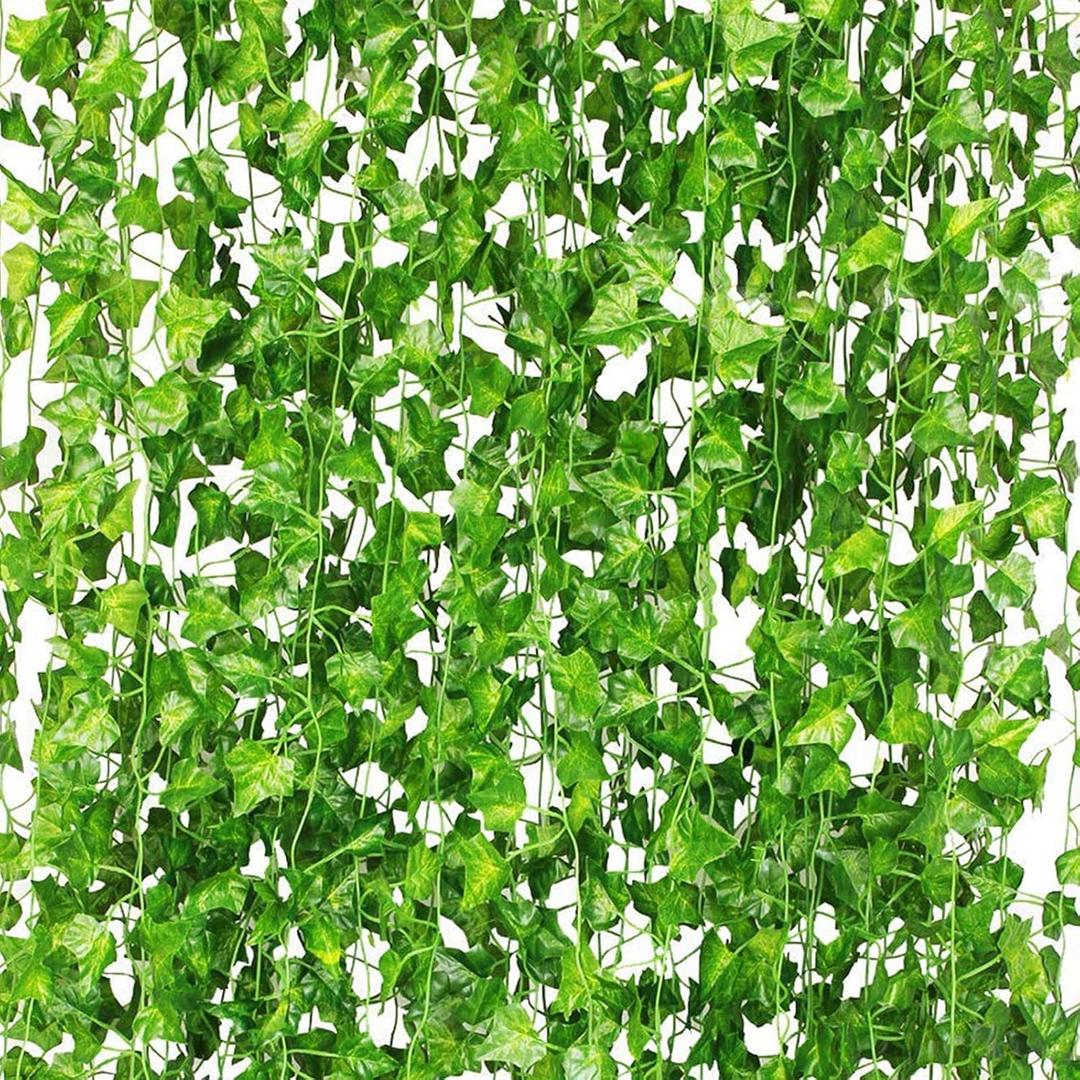 CQURE 48 Pcs 336Ft Artificial Ivy Fake Vines,Ivy Garland Greenery Garland Fake Hanging Plants Vines Green Leaves for Bedroom Wedding Garden Wall Room Decor