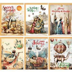 4 x Fancy Land African American Nativity Christmas Cards Foil Embossed Black Religious Holiday Greeting Cards Bulk with Envelopes for Christian Holy Family Supplies 24Pcs