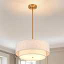 3-Light Drum Chandeliers 18 Inch Fabric Pendant Light Fixture Modern Dining Room Light Fixture for Dining Room Kitchen Bedroom Foyer Hallway Entryway