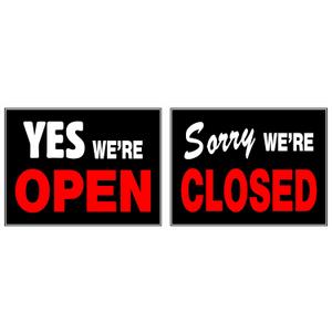 Hillman 840046 Yes We're Open Sorry We're Closed 2 Sided Reversible Sign, Black, Red and White Plastic, 15x19 Inches 1-Sign (No Color)