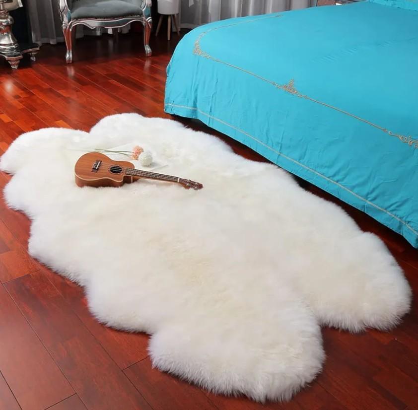 LLB Genuine Sheepskin Area Rug Wool Rug Fur Carpet Fluffy Shaggy Fur Rug for Living Room Kids Bedroom Real Sheepskin Throw Lambskin Rugs Sofa Mat Chair Seat Covers (Ivory White, 4 x 6 ft Sheepskin)