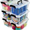 EOENVIVS Plastic Storage Bins with Lids 6 Pack Storage Organizer, 7 Quart Stackable Storage Boxes with Buckle Lids and Handle easy for Home Office Pantry Organization, Clear (Black)