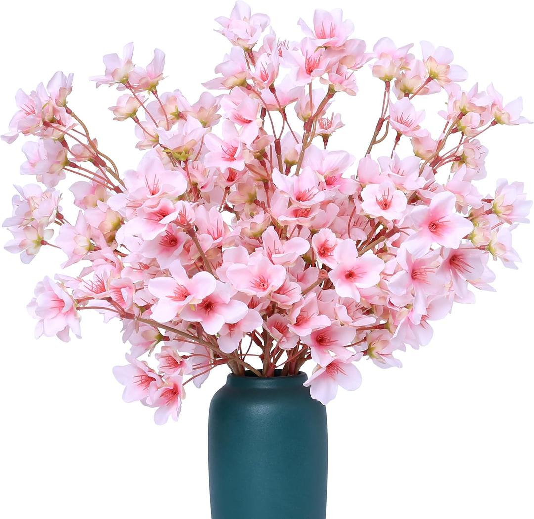 SITUMEIZI 6Pcs Artificial Cherry Blossom Branches Decor Fake Flowers Silk Spring Faux Flowers 16" Peach Bouquet for Home Wedding Bedroom Japanese Decoration DIY Table Centerpiece Arrangement (Pink)