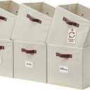 DECOMOMO Storage Bins, Cube Storage Bin with Labels, Fabric Storage Cubes for Shelves (10.5" x 11" / 6pcs, Beige)