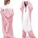 Touchat Shark Blanket for Adult Super Soft Cozy Flannel Throw Wearable Blanket, Cartoon Animals Blanket Hoodie, Sleeping Bag Cosplay Costume Blanket Gifts for Shark Lovers(Pink,M) (Medium)
