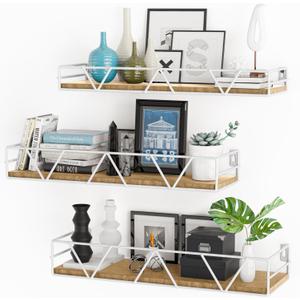 Amaoot Floating Shelves Set of 3, Home Wood Wall Shelf, Farmhouse Shelf for Bedroom, Wall Mounted Floating Shelf for Living Room, Bedroom, Bathroom, Kitchen, Office (White)