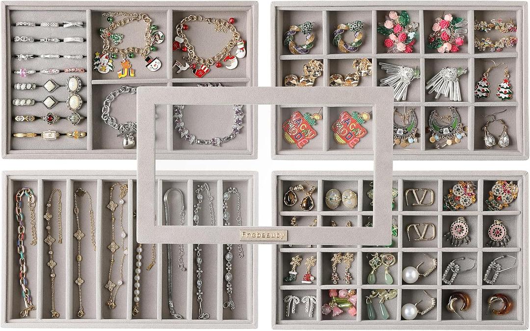 Frebeauty Stackable Jewelry Trays,Set of 4 Jewelry Organizer for Drawer