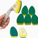 Heavy Duty Dish Wand Refills Kit  6 Non-Scratch Sponge Heads with Handle, Soap Dispenser & Scrub Brush  Dishwasher Safe Cleaning Tool for Pots, Pans & Dishes