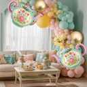 102 Pcs Tea Party Balloons, 35" Huge Teapot Aluminum Foil Balloons Pink Green Gold Confetti Latex Balloon for Girls Birthday Let's Par Tea Baby Shower Bridal Shower Garden Party Decorations Supplies