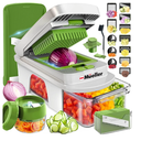Mueller Pro-Series All-in-One, 8 Blade Mandoline Slicer for Kitchen, Food Chopper, Vegetable Slicer and Spiralizer, Cutter, Dicer, Grater, Kitchen Gadgets Sets with Container, White Sand/Pastel Green