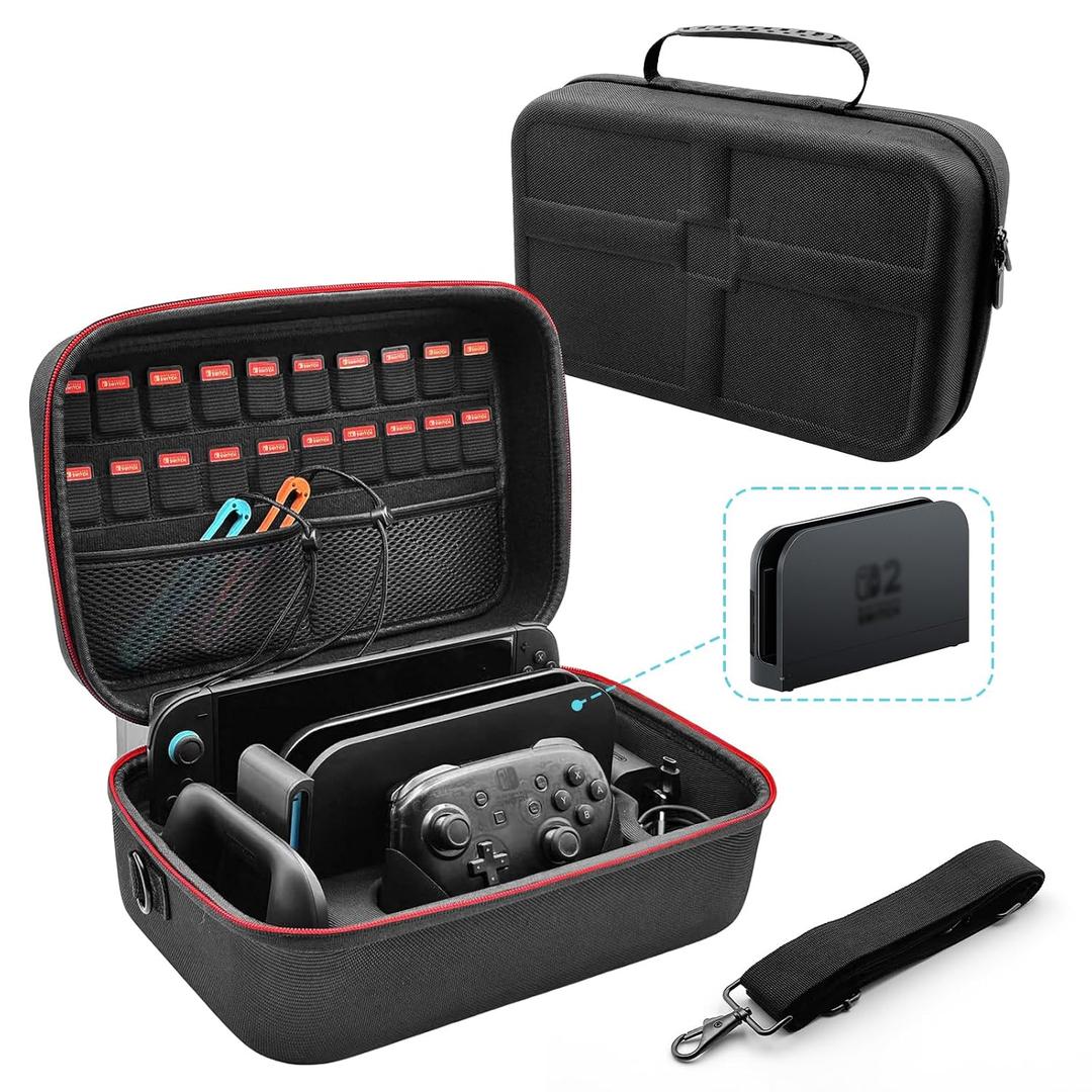 ZEYARUIBO Switch 2 Carrying Case2025- 20 Game Card Slots, Hard Shell Travel Case with Dock Storage, All-in-One Protection for Nintendo Switch 2 Accessories