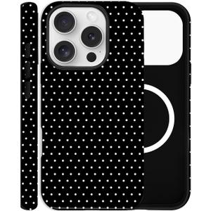 Magnetic Case for iPhone 16 Pro, Compatible with MagSafe, Aesthetic Polka Dot Cute Design for Women, Hybrid 2-Layer Hard Shell Phone Cover, Black
